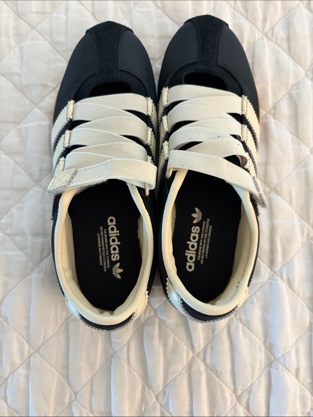 adidas Black and White Velcro Striped Sneakers